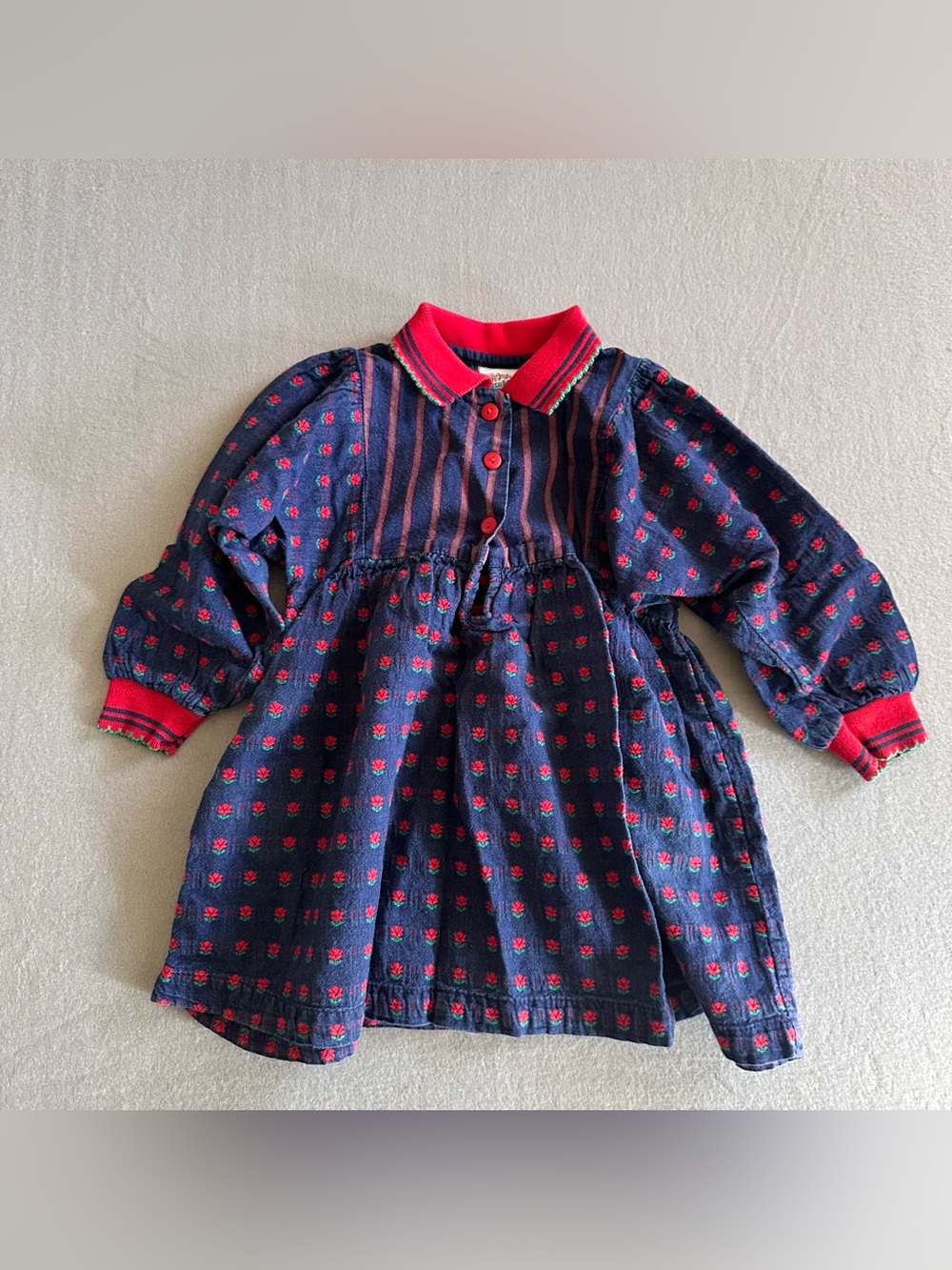 Vintage Oshkosh Genuine Article Long Sleeve Denim Floral Dress Puff Sleeve 3T